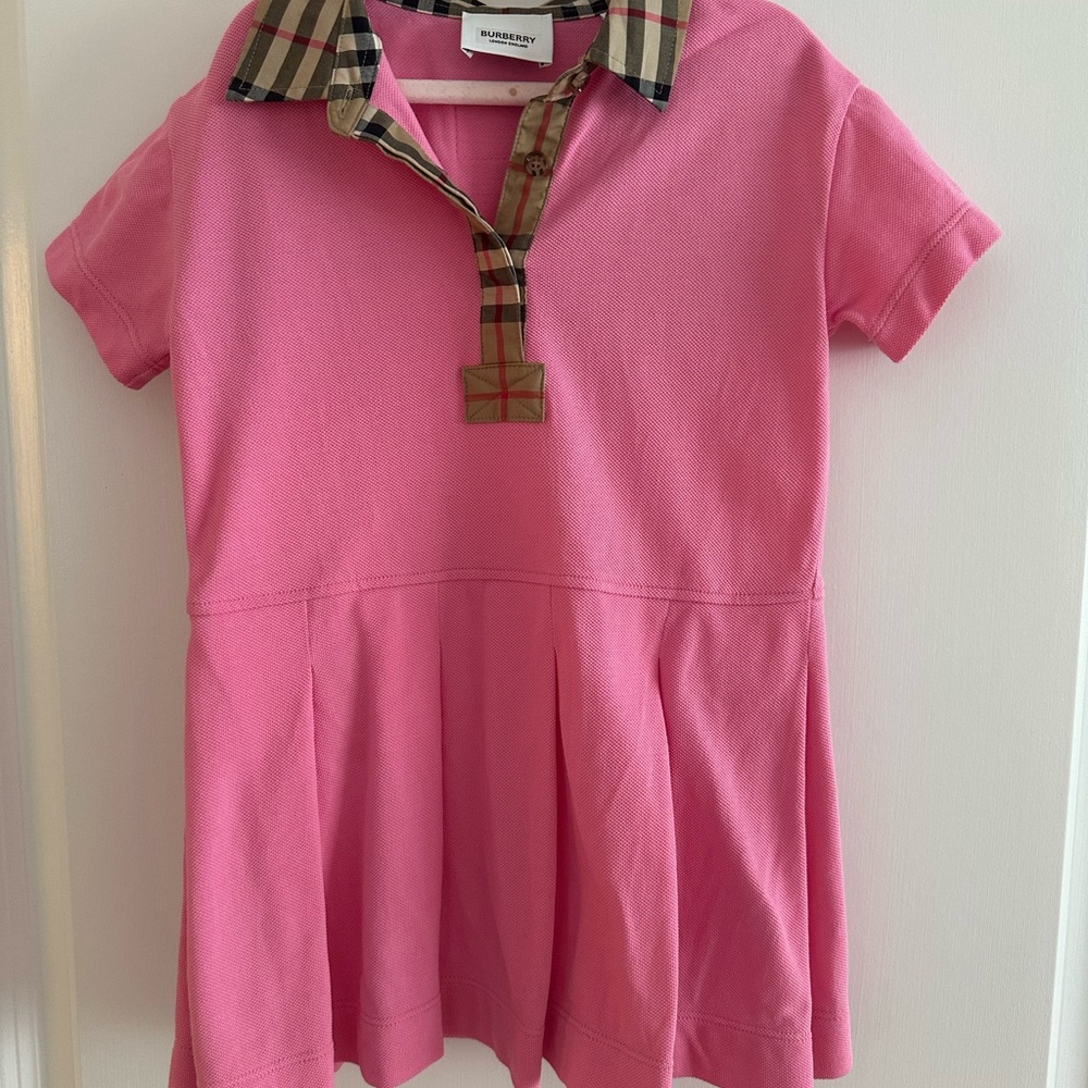 Burberry Kids Polo Dress in Pink with Check Collar